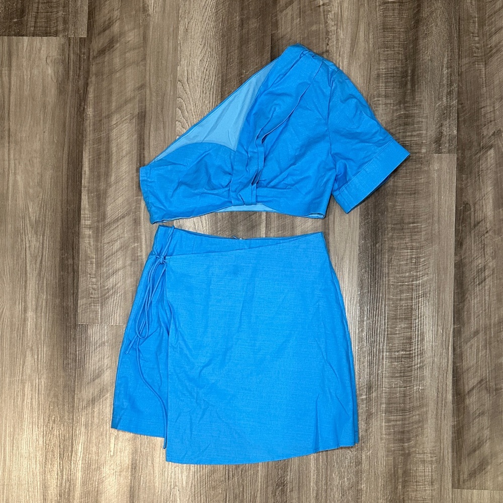 Shein One Shoulder Twist Front Two-Piece Crop Top and Skirt Set - 2